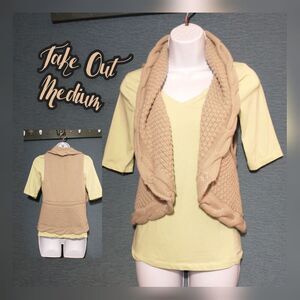 Takeout cable knit beige cardigan vest medium